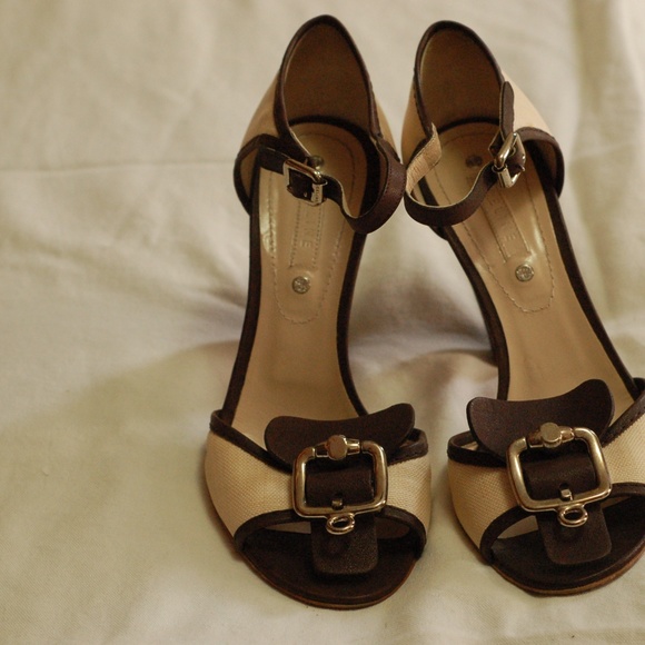 Celine Beige Brown Open Toe Heels Sandals Size 38 - Picture 2 of 8